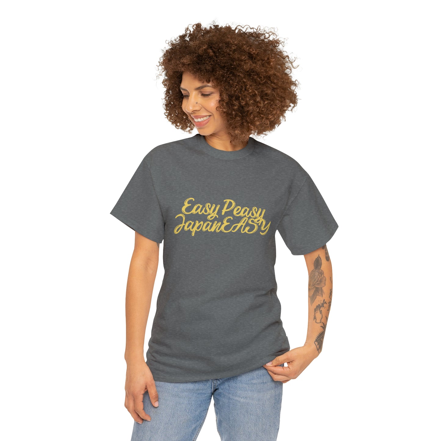 T-shirt with Japanese words / Easy Peasy JapanEASY / Unisex Heavy Cotton Tee