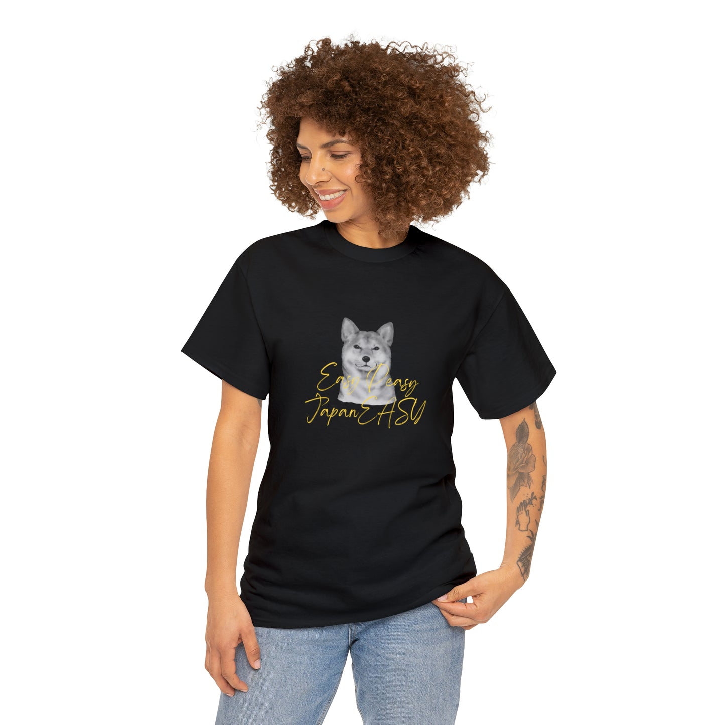 T-shirts with Japanese words "Easy Peasy JapanEASY" Unisex Heavy Cotton Tee