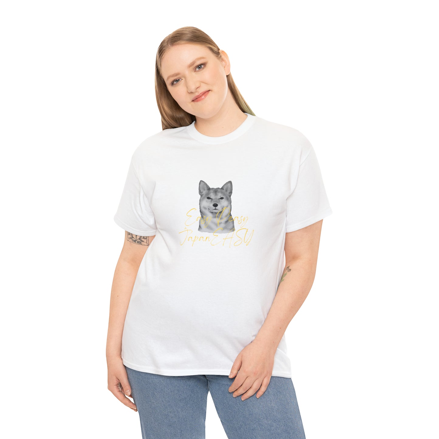 T-shirts with Japanese words "Easy Peasy JapanEASY" Unisex Heavy Cotton Tee